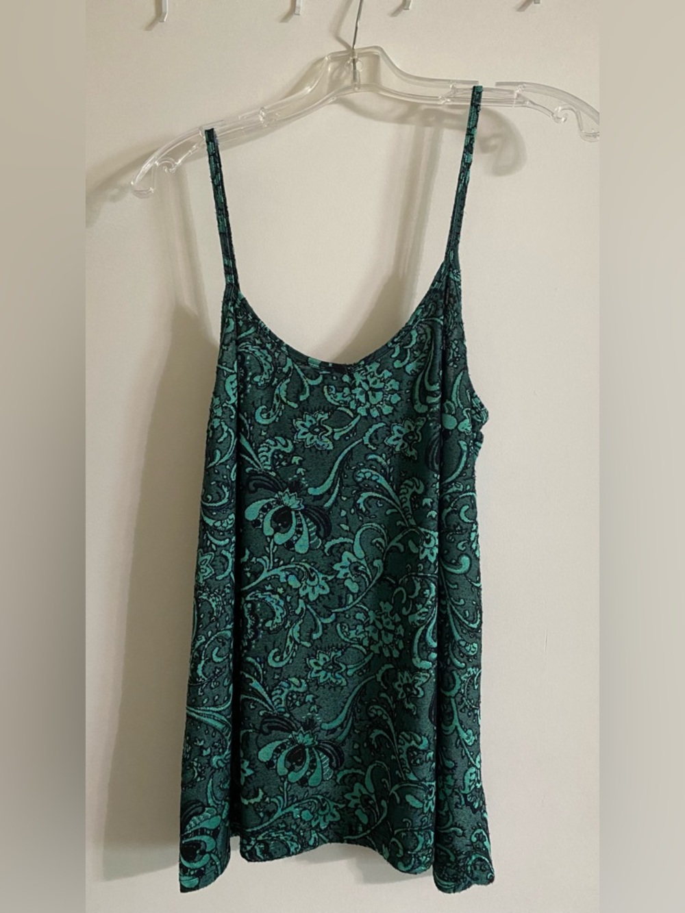 BKE Teal and Dark Green Paisley Spaghetti Strap Camisole soft to the skin